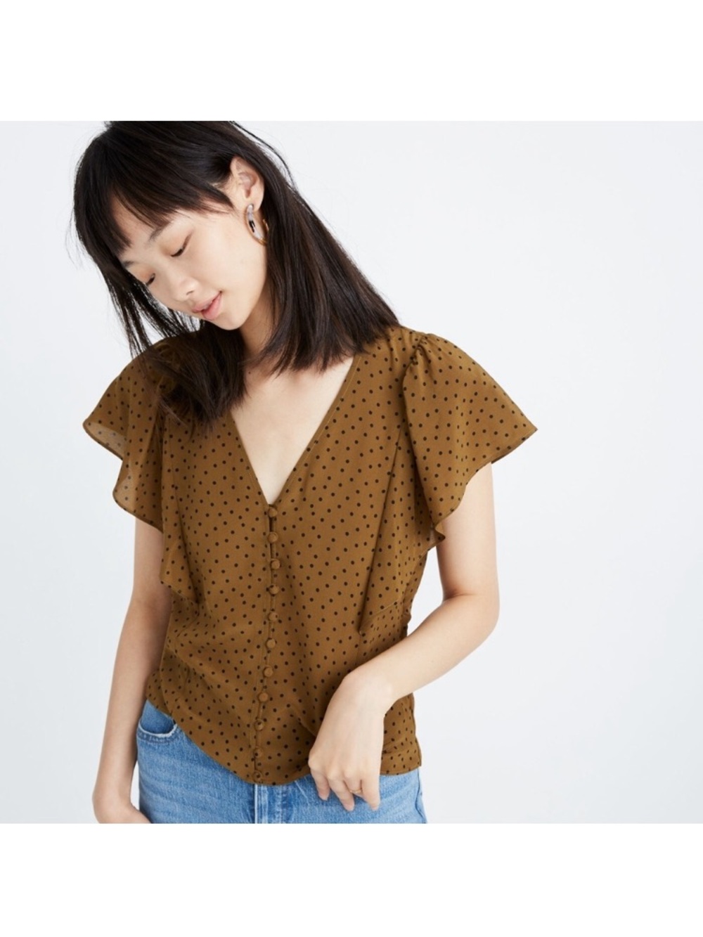 Madewell Silk Flutter Sleeve Top Polka Dot Size 2